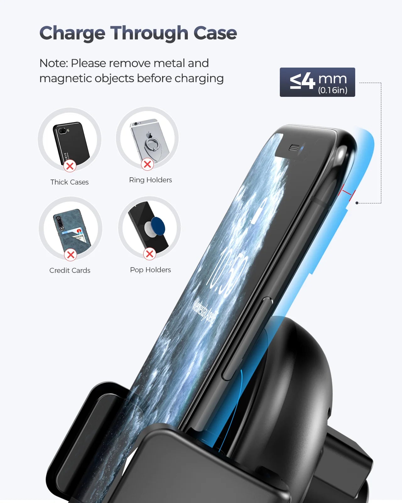 Wireless Car Charger, 10W/7.5W/5W, Auto-Clamping